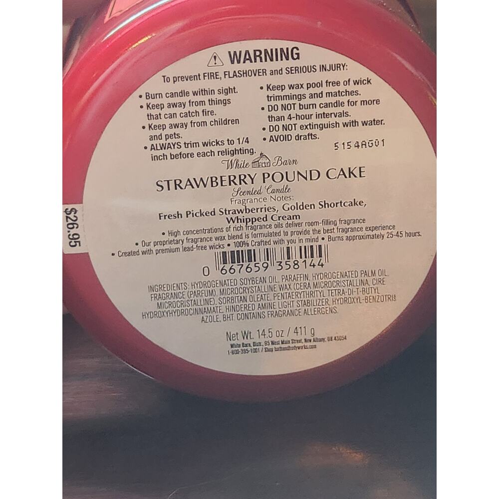 White Barn Strawberry Pound Cake 3-Wick Candle 14.5oz - Picture 6 of 6